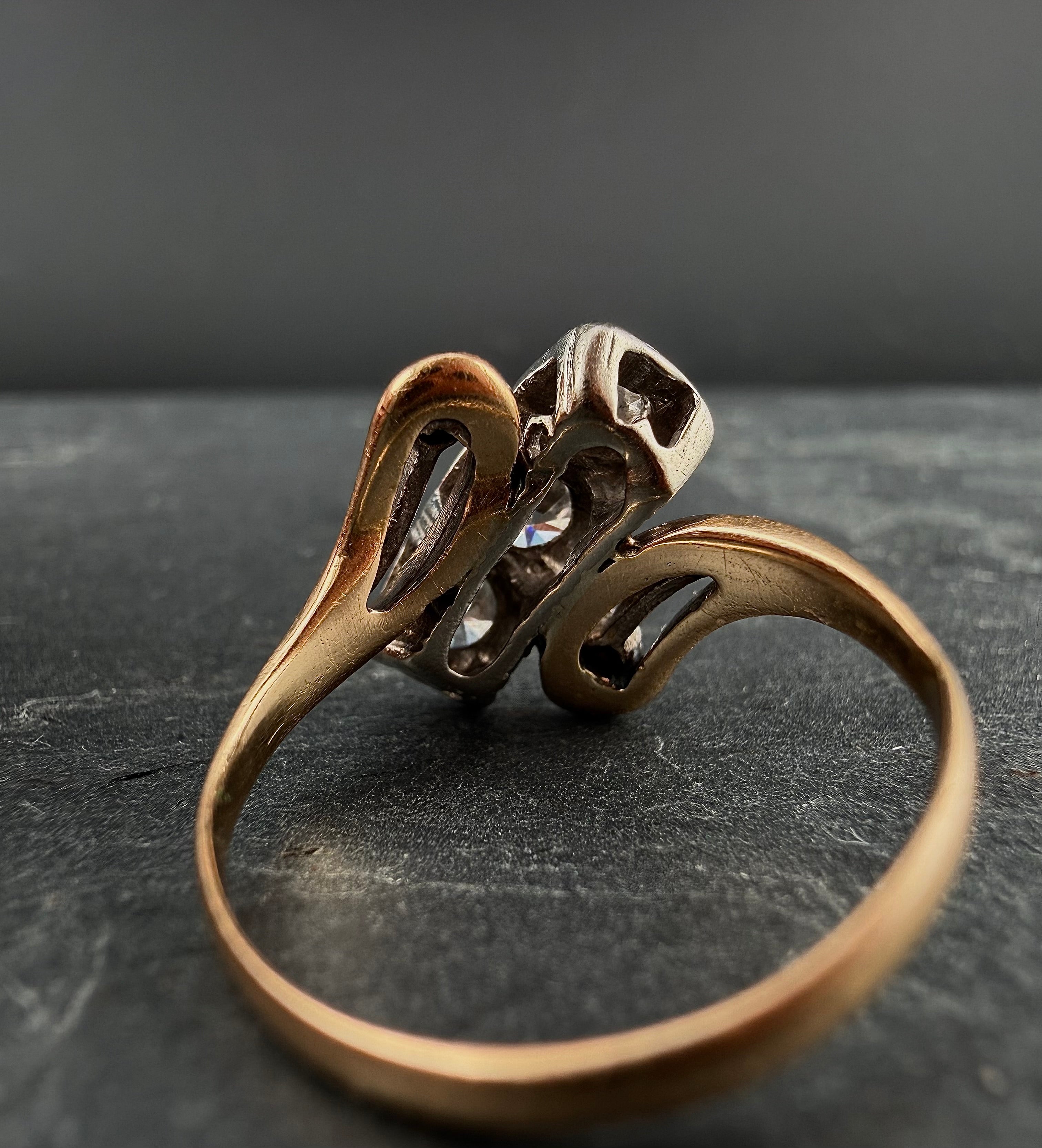 14K Gold Diamond Ring • .65ct Center • 1.05ct Total • Sculptural Vintage Design