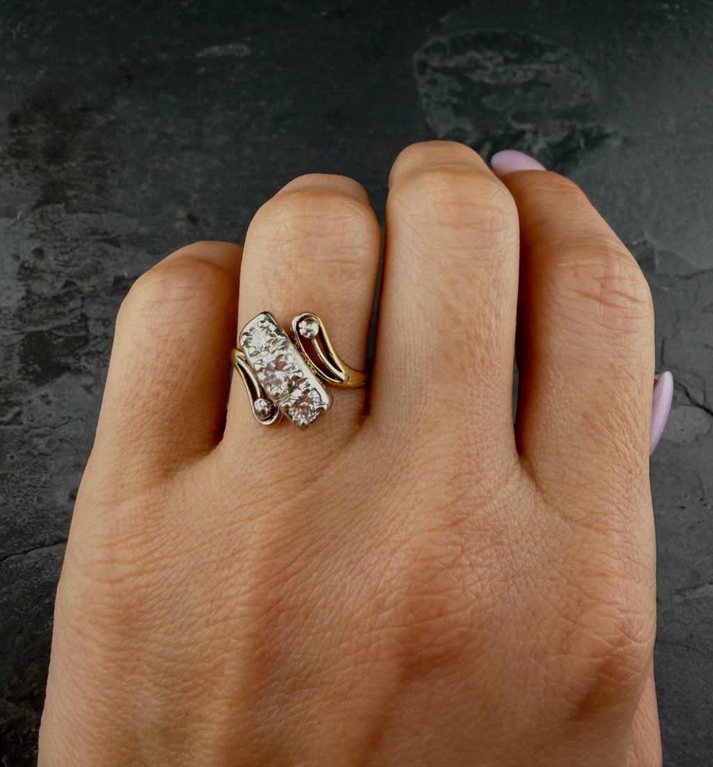 14K Gold Diamond Ring • .65ct Center • 1.05ct Total • Sculptural Vintage Design